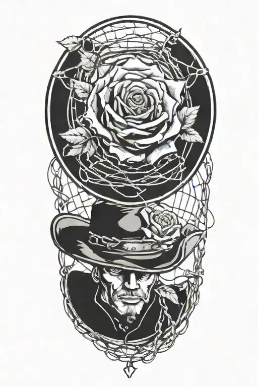 Cowboy Hat With A Rose Intertwined With Barbed Wire