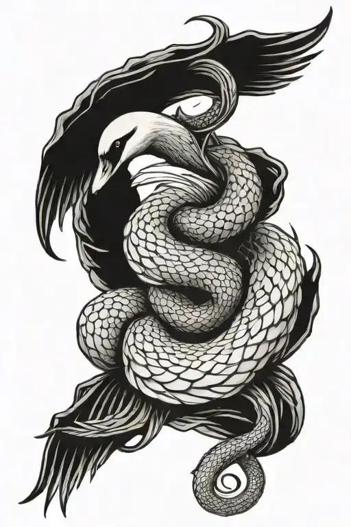 Swan Strangled By Snake Wrapped