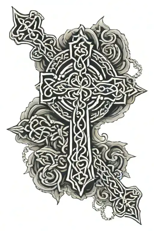 Celtic Cross With Rosary Wrapped Round