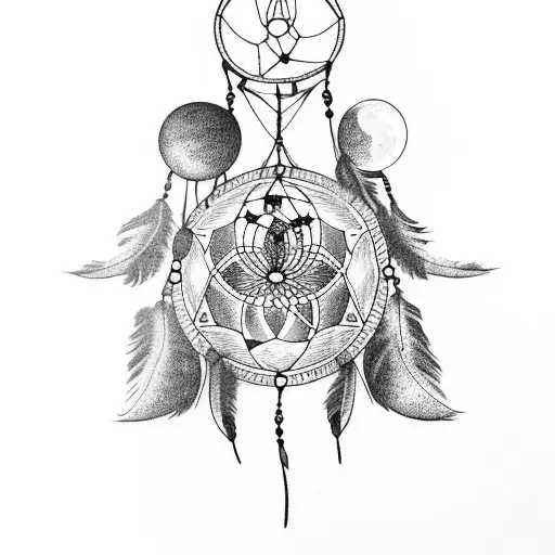 A Dreamcatcher Tattoo With A Sleeping Moon And Stars