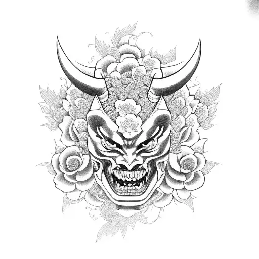 Demon Hannya With Sakura Flowers