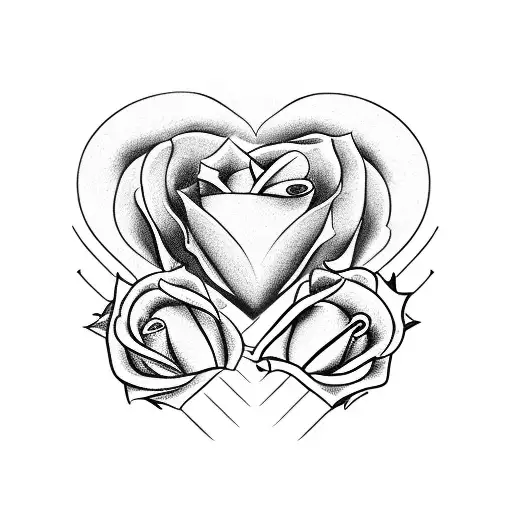 Heart With An Arrow And Some Roses At The Bottom