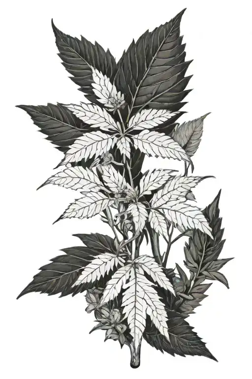 A Detailed Blackwork Tattoo Of A Marijuana Plant Growing Out Of A Louisiana Swamp