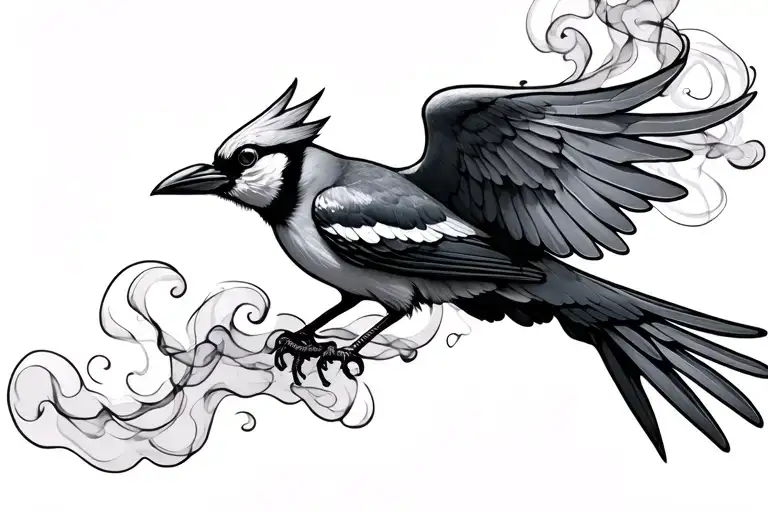 Smoke Forming Into A Flying Jay Bird