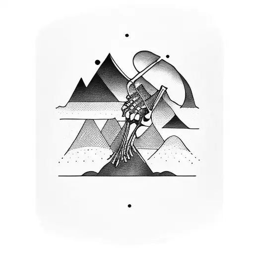 A Skeletal Hand Playing A Guitar With Mountains And Trees In The Background