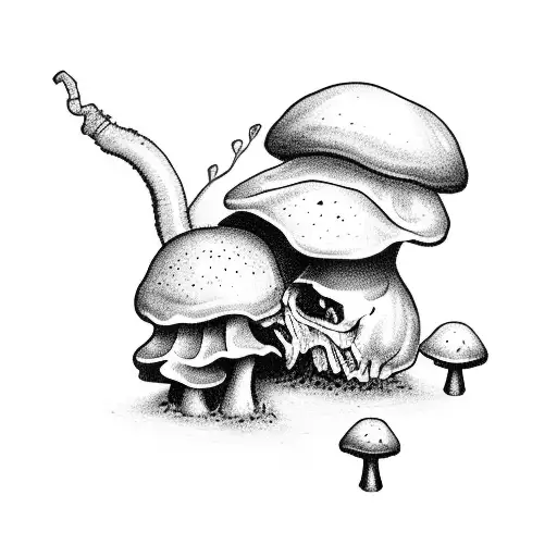 Inkcap Mushrooms Growing Out Of A Raven's Skull