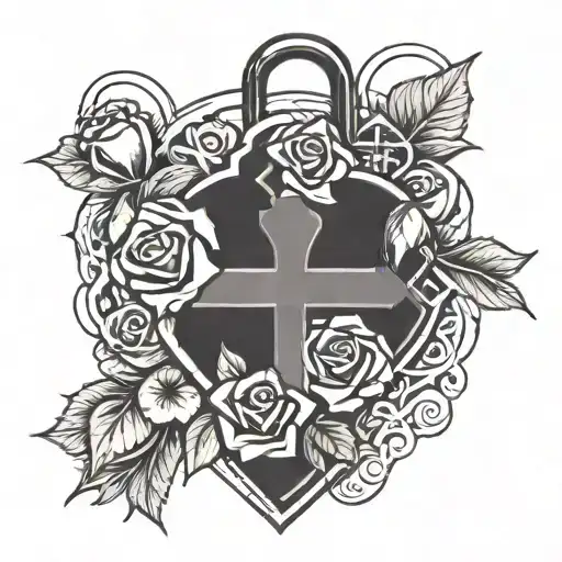 Rose Cross Heart Shaped Lock