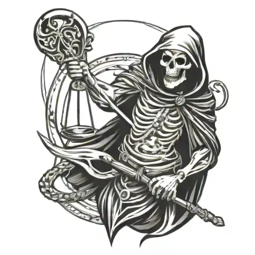 Reaper Holding Scythe And Hourglass