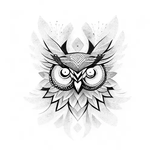 A Mesmerizing Abstract Design Featuring An Owl In Blackwork Style