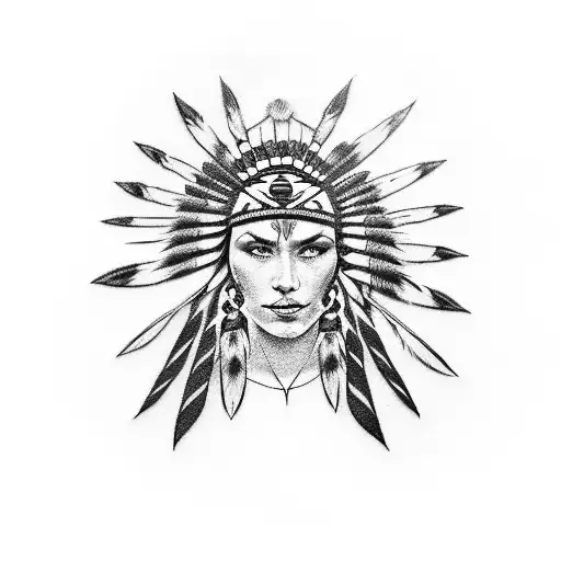 Woman Wearing Native American Headdress