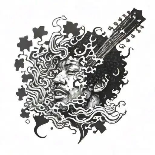 Ocean Waves Morphing Into Puzzle Pieces With A Jimi Hendrix Portrait