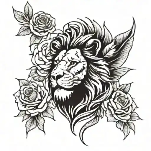 Lion Face And Phenix Head With 3 Full Roses Below The Image