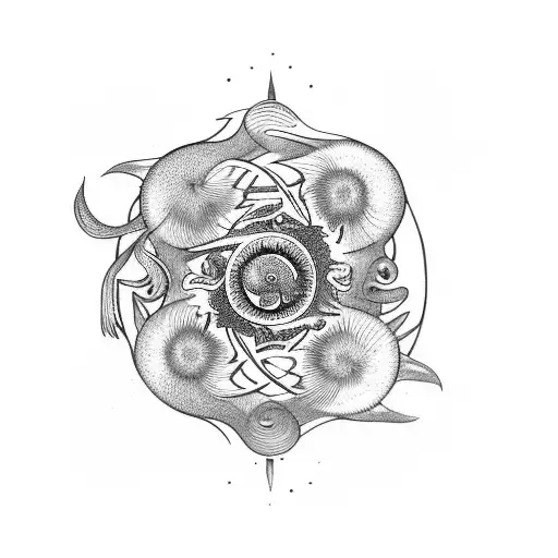 A Wolf And Jellyfish Entwined In A Yin-yang Symbol