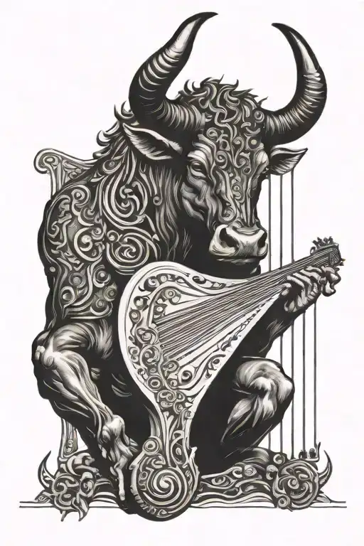 The Fierce Black Bull With Horns Plays The Harp