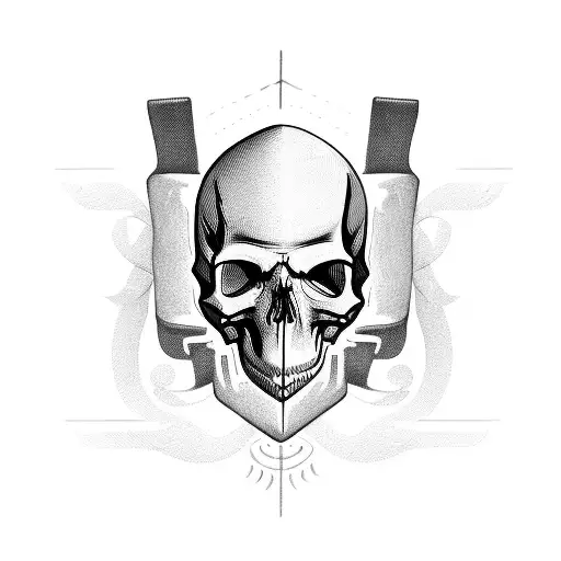 Two Guitars Crossed By The Handle With A Skull And The Word Rock Above