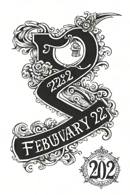 A Unique Tattoo Design Of The Date Febuary Second Twenty Twenty Two On The Left Bicep Of A Male