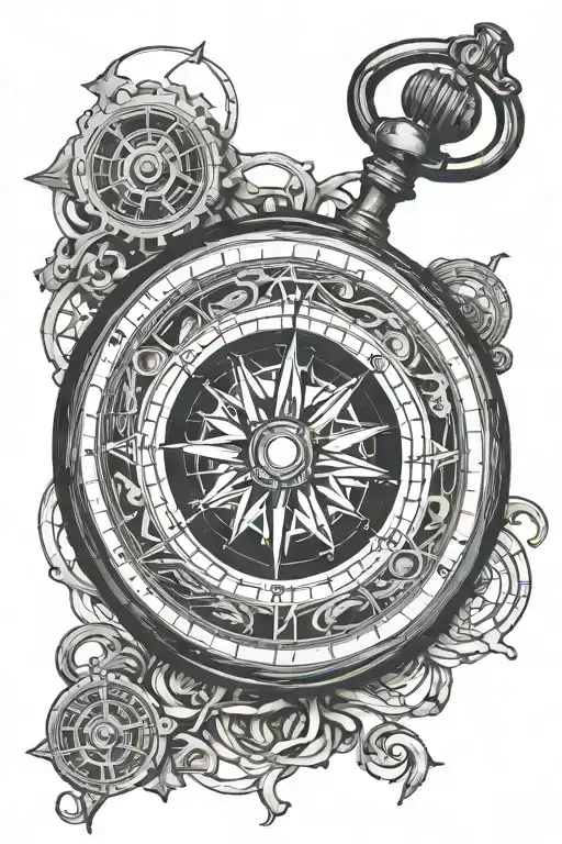 Compass Map And Pocket Watch Mechanism Intertwined