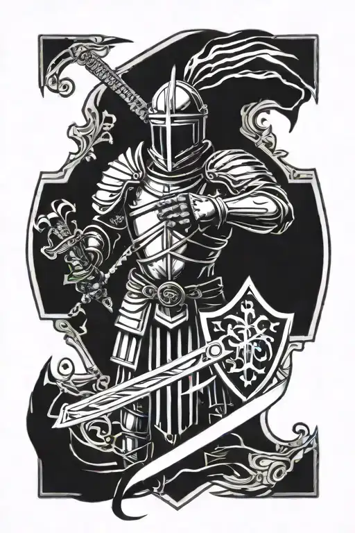 Gothic Knight Holding Sword And Shield Surrounded By Arrows