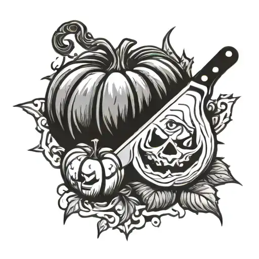 Kitchen Knife And Pumpkin