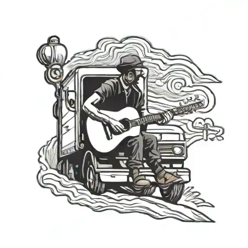A Truck Driver Silhouette Playing A Guitar On A Winding Road