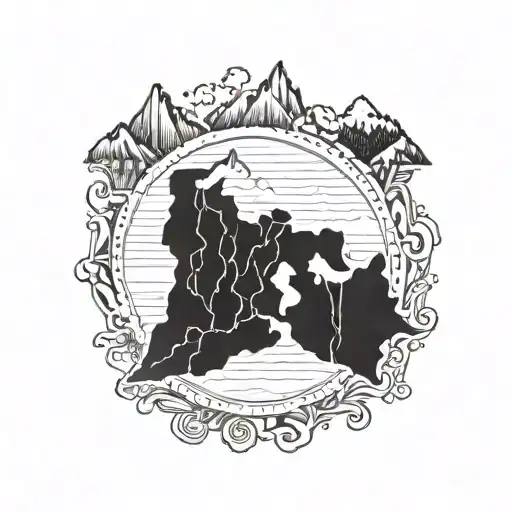 New Jersey State Silhouette Map Shape With Rocky Mountains Around It