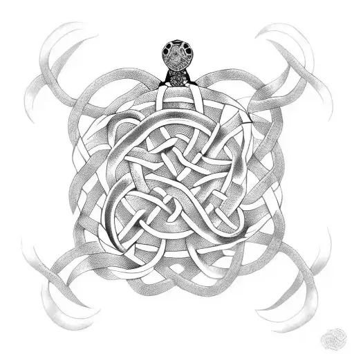 A Celtic Knotwork With A Sea Turtle In The Center