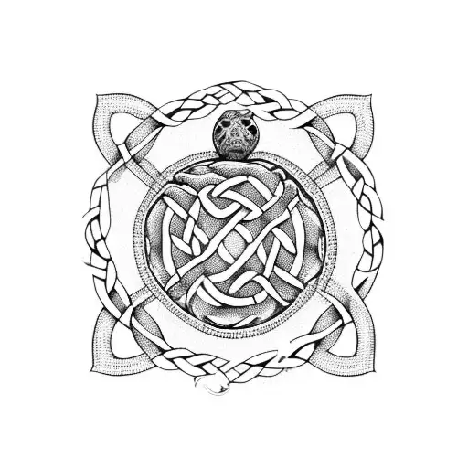 A Celtic Knotwork With A Sea Turtle In The Center