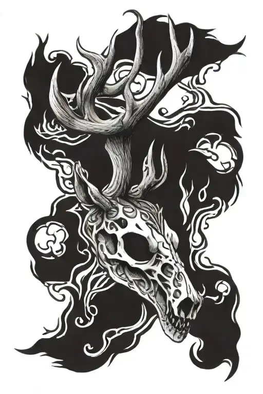 Deer Skull With Flames Left Arm Sleeve