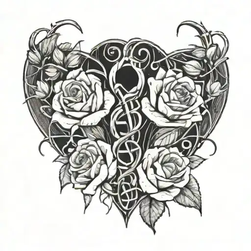 A Heartbeat Line Intertwined With Delicate Roses And Thorns
