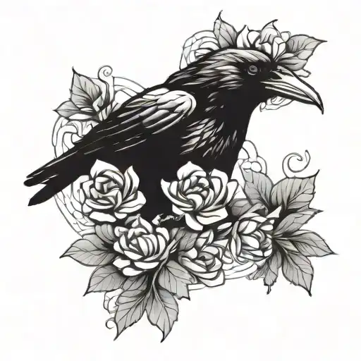 Crow Holding Flower By Its Beak