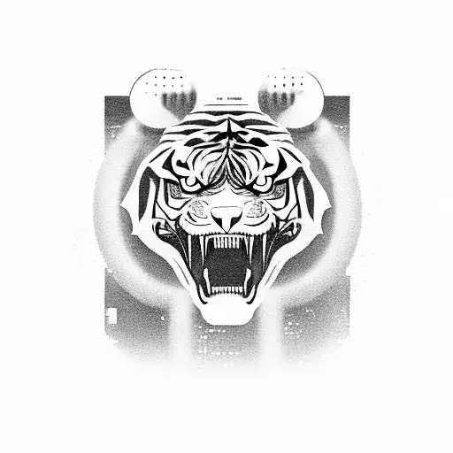 A Fierce Tiger Roaring Into A Microphone