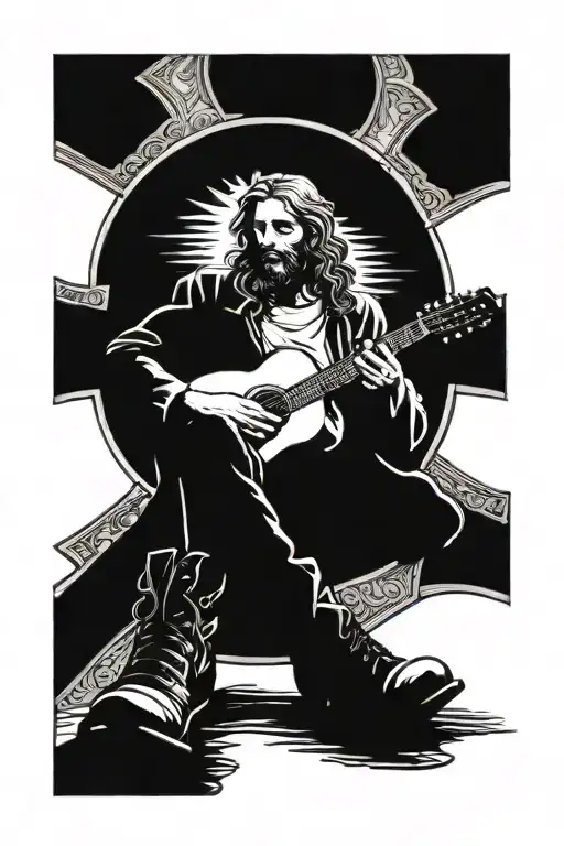 Jesus In Cowboy Boots Playing Guitar