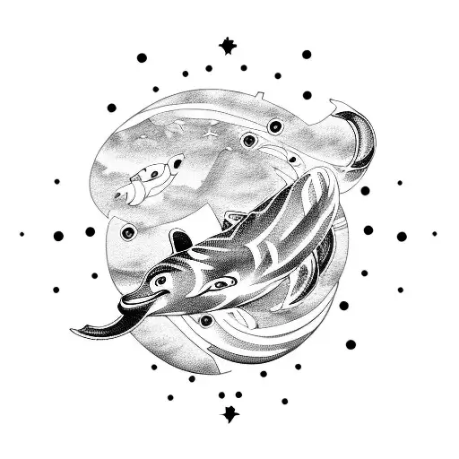 Pisces Constellation With A Dolphin And Tiger