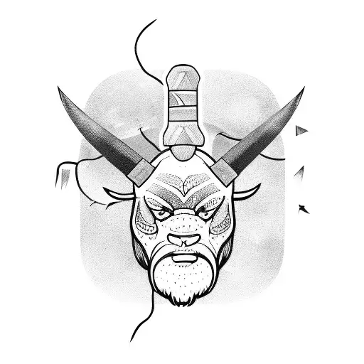 A Basketball Player With Viking Horns And A Samurai Sword