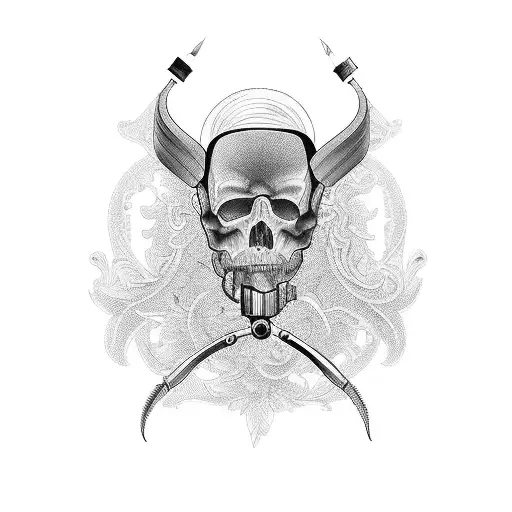 Create A Blackwork Tattoo Of A Vintage Car Surrounded By Intricate Carpentry Tools