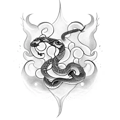 A Mystical Snake Wrapped Around A Blazing Torch