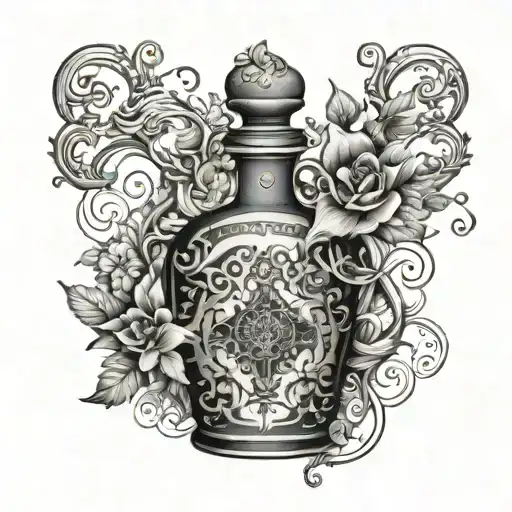 A Poison Bottle With Intricate Floral Designs Intertwined Around It