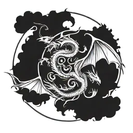 Dragons Flying In A Circle Shape Outline