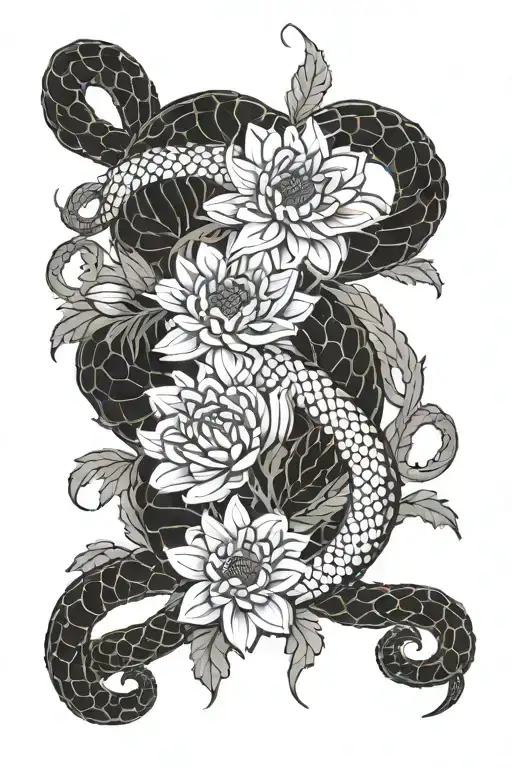 Chrysanthemum Flowers With Snake Intertwined