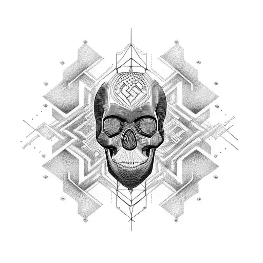 A Mesmerizing Blackwork Tattoo Of A Binary Code Matrix Forming The Shape Of A Skull