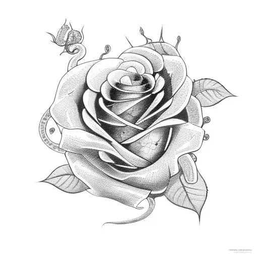 A Snake Coiled Around A Bouquet Of Black Roses