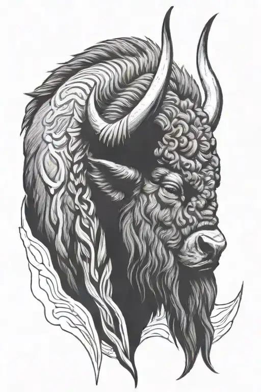 Head Of Bison Warrior With Horns Facing The Storm