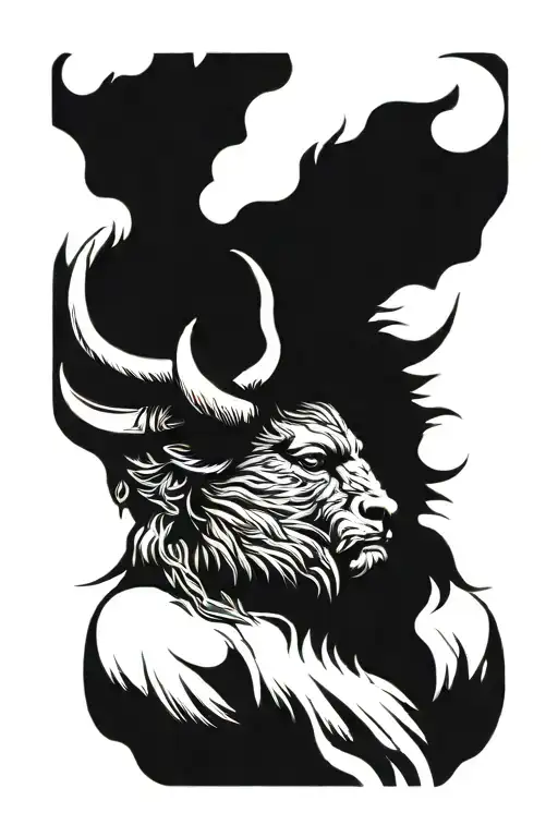 Rugged Head Of Bison Warrior With Horns Facing The Storm