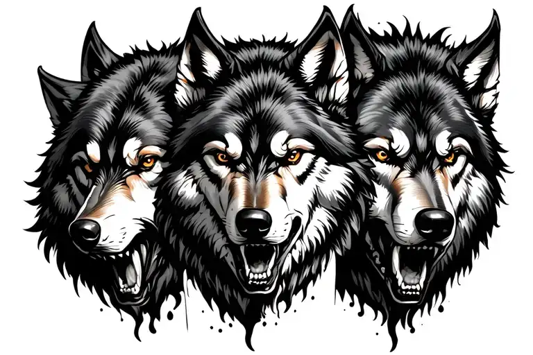 3 Agressive Wolves Facing Different Directions Speak See Hear No Evil