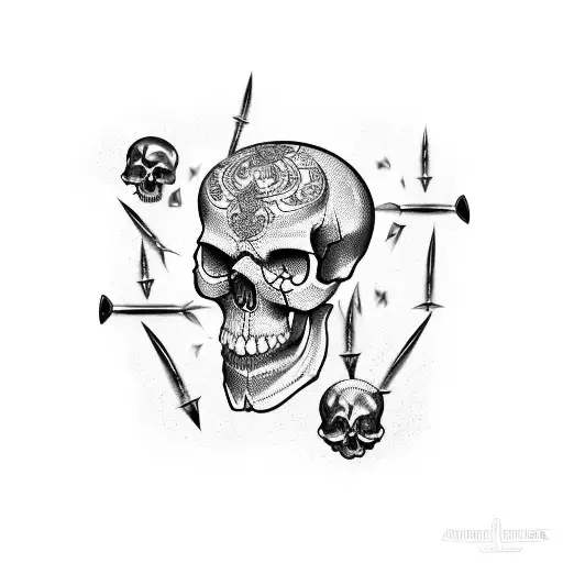 A Skull With 5 Nails And A Magic Book