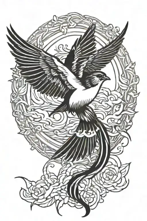 Swallow Bird Rising To Sun