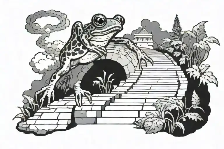 Frog Walking Up Heaven Stairs Going Into Heaven