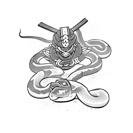 A Samurai Performing A Jiujitsu Move With A Snake Wrapped Around Their Arm