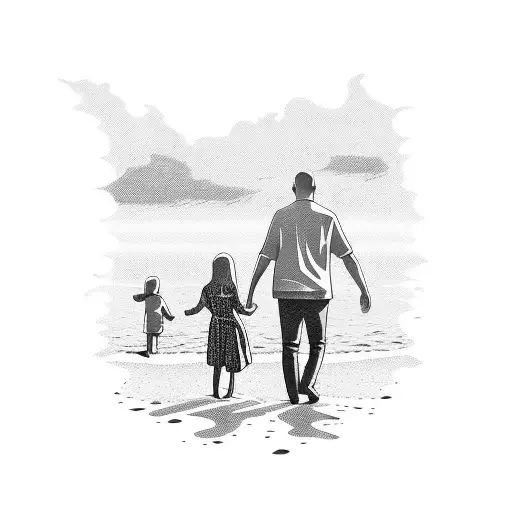 Family Walking By Ocean