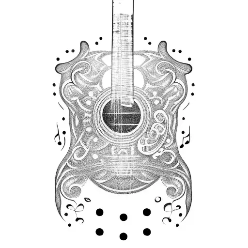 A Guitar With Intricate Musical Notes Forming Its Body